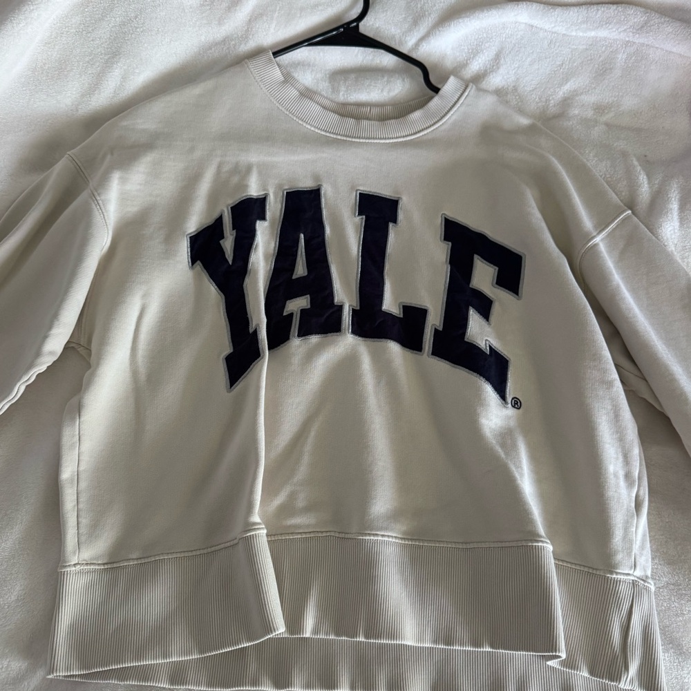 Zara Cream Crewneck Sweatshirt with Navy Yale Label
